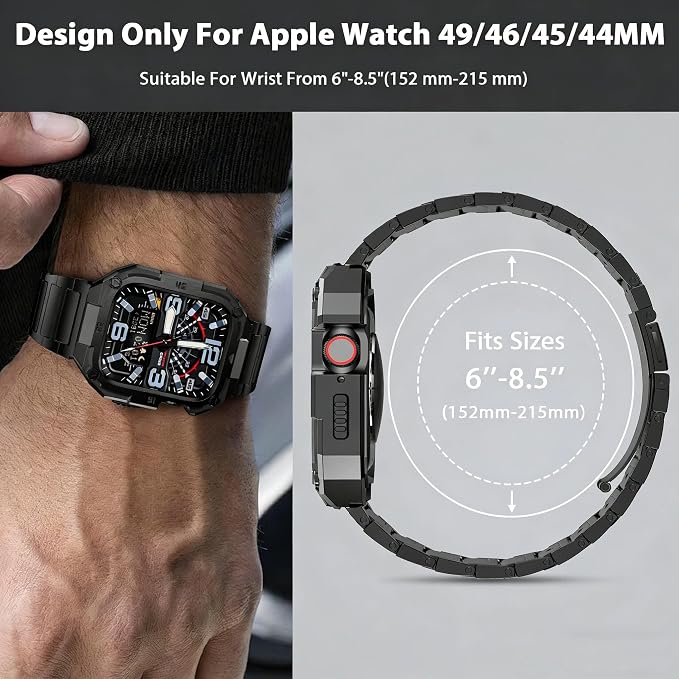 Formal Stainless Steel Case and Band Compatiable for 44mm Apple Watch Band Men -Solid Metal iWatch Bumper Case and Strap iWatch Bands Series 6 5 4 SE 3/2/1,Black