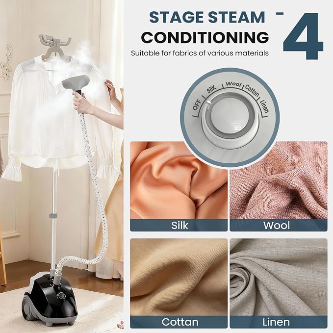 DUMOS Garment Steamer for Clothes Standing, 1500W Efficient Clothes Steamer Standing, 1.7L Water Tank for 55 Min Continuous Steaming with Wheels, Professional Fast Heating Wrinkle Remover