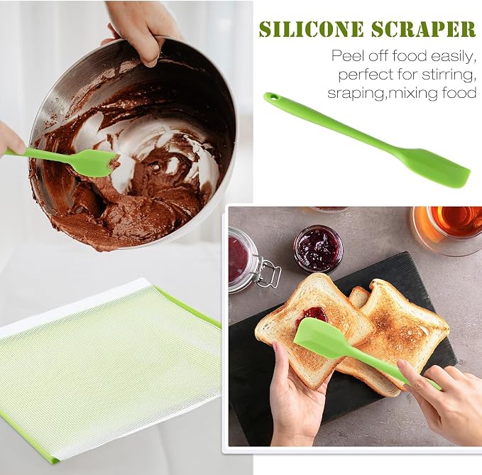 Thenshop 8 Silicone Dehydrator Mats & 10 Mesh Dryer Mats and 1 Baking Scraper, Reusable Non Stick Silicone Dehydrator Tray with Edge for Baking Fruits Meat Vegetables(Green)