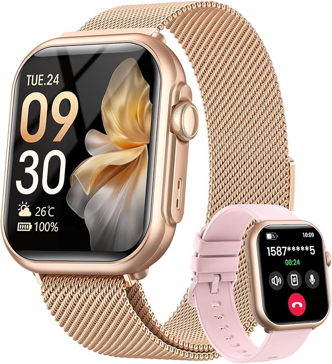Smart Watches for Women Android & iPhone, 1.85" Smartwatches Fitness Tracker Watch with Bluetooth Calls, IP68 Waterproof, Heart Rate/Sleep/SpO2 Monitor, 120 Sport Modes, 30 Day Battery Life 2 Bands