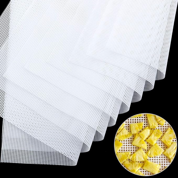 Blulu 8 Pieces Silicone Dehydrator Sheets Mesh Dehydrator Trays Non-stick Food Fruit Mats Reusable Steamer Mesh Mat for Fruit Food Dryer Square 14 x 14 Inch