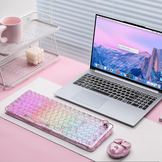 YUNZII X98 QMK/VIA Wireless Mechanical Gaming Keyboard with Knob,Tri-Mode BT5.0/USB-C/2.4GHz Hot Swappable Keyboard,Pre-lubed Switches Gasket Mount RGB Backlit for Wins/Mac (Pink, Crystal Switch)