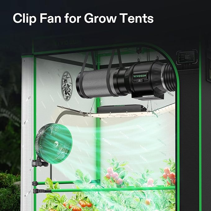 VIVOSUN AeroWave E9 Grow Tent Fan, 9" Auto Oscillating Clip Fan with EC Motor, US Patented Circulation Fan, IP54 Weatherproof, Strong Airflow & Quiet for Hydroponic Ventilation (Pack of 2)