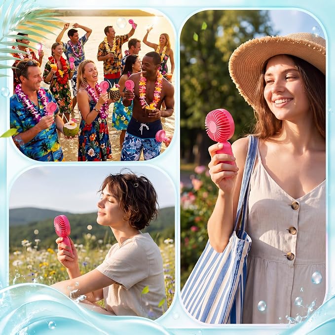 Rossesay 6 Pcs Mini Portable Fan Bulk Cute Handheld Lightweight Small Little Personal Hand Eyelash Fan 3 Speeds USB Rechargeable for Women Men Indoor Outdoor Makeup Travel (Rose Red)