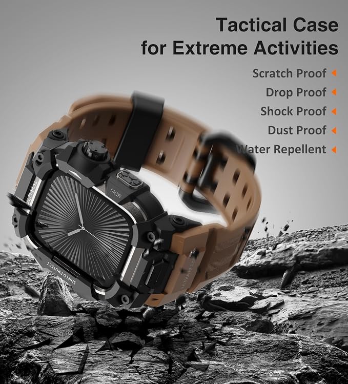 ULTIMAL Rugged Case with Band for Apple Watch 46mm,Compatible with Apple Watch Series 11/10, Military Grade Shockproof Bumper Cover for iWatch Tactical Band Men (Coffee Brown, 46mm)