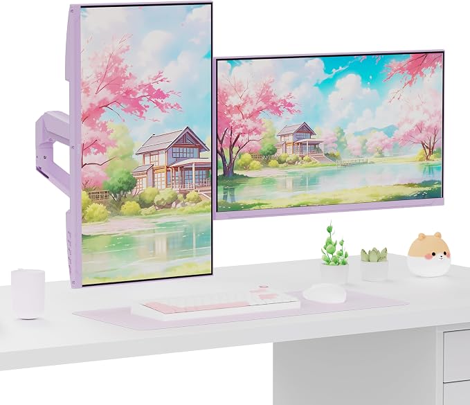 Pixio PS1D Wave Purple Dual Monitor Arm Stand Desk Mount - Fits up to 32 inches Monitors and up to 19.8lbs. VESA Compatibility and Integrated Cable Management