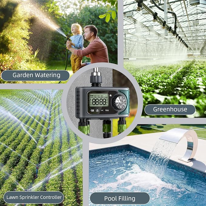 Sprinkler Timer for Outdoor Hose Faucet 4 Zone, Programmable Hose Timer with Rain Delay/Manual/Automatic Watering System, Water Timers for Garden Hose, Digital Drip Irrigation for Yard Lawn Outdoor