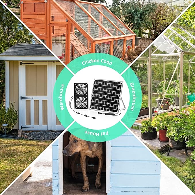 Solar Powered Exhaust Fan for Shed, 350 CFM High Airflow Solar Vent Fan with Dual Waterproof Fans, Outdoor Cooling Ventilation for Chicken Coop, Greenhouse, Dog House | High Airflow, Dual Waterproof Fans, Outdoor Cooling Ventilation, For Chicken Coop, ...