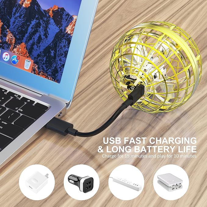 LEMATRIX Flying Orb Ball Toy, Hover Ball Boomerang Fly Fidget Spinner, Cool Toys Gifts for 6 7 8 9 10 11 12+ Years Old boy Girls Teens, Hand Mini Drone Cosmic Globe, Indoor Outdoor Toys(Golden)