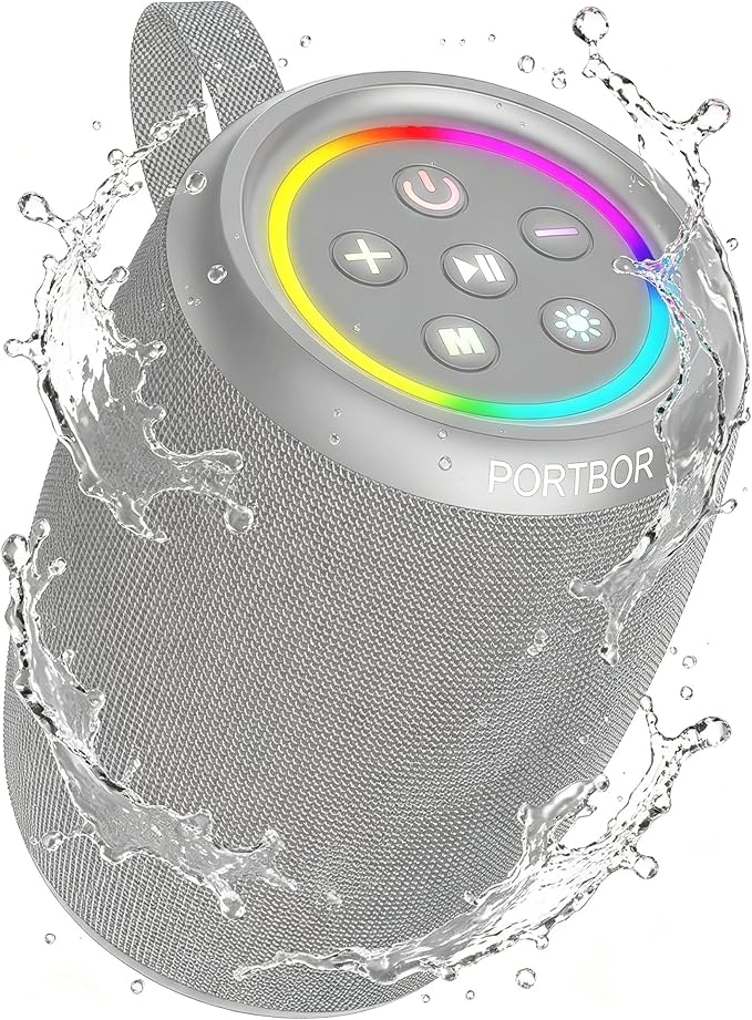 Bluetooth Speaker, Portable Wireless Speaker with Powerful Loud Stereo Sound, BT5.3, IPX5 Waterproof, TWS Pairing, for Outdoor Home Party Camping, Beach Essentials Electronics, Ideal Gifts (Gray)