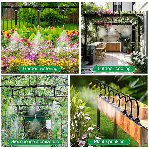 MIXC 1/4" 100Ft Drip Irrigation System for Garden with 16pcs 360°Adjustable Brass Nozzles & Bendable Rod,Upgraded Watering System Kit for Outdoor Plants,Lawn,Raised Bed,Potted Plant,Yard,Greenhouse