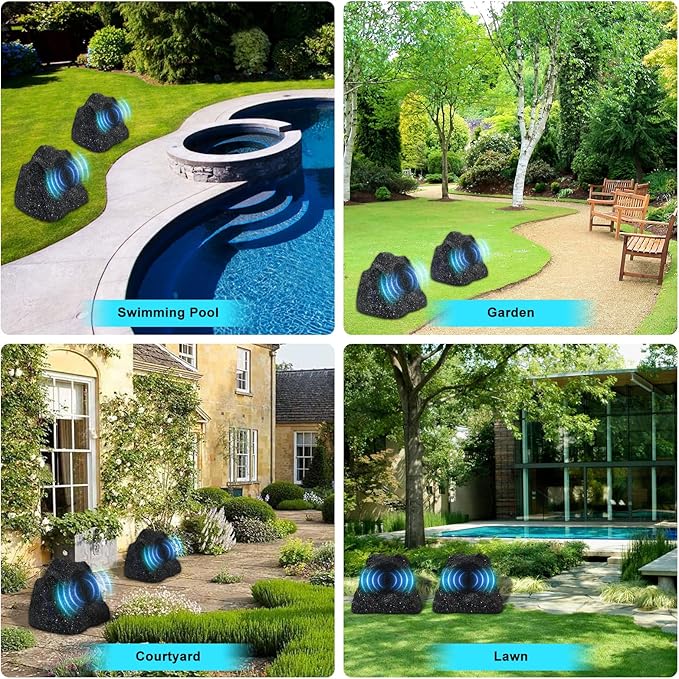 Herdio Outdoor Rock Bluetooth Speakers Wired IPX7 Waterproof 200 Watt Resin Material All Weather for Deck Pool Backyard Patio Garden BBQ (1 Pair Black)