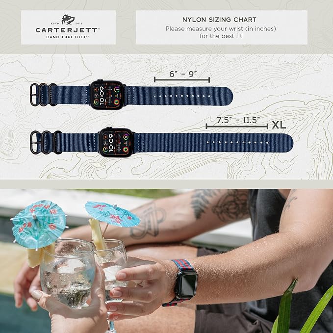 Carterjett EXTRA LARGE Hiking Trail Nylon Band - Compatible with Apple Watch Ultra 2/Ultra Band 49mm 46mm 45mm 44mm for Men Women, XL for Big Wrists, Xtra Long, Soft Braided Sturdy Weave Sport Strap for iWatch Ultra 2, iWatch Ultra Series 10 & All Mode...