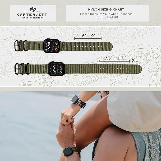Carterjett EXTRA LARGE Hiking Trail Nylon Band - Compatible with Apple Watch Ultra 2/Ultra Band 49mm 46mm 45mm 44mm for Men Women, XL for Big Wrists, Xtra Long, Soft Braided Sturdy Weave Sport Strap for iWatch Ultra 2, iWatch Ultra Series 10 & All Mode...