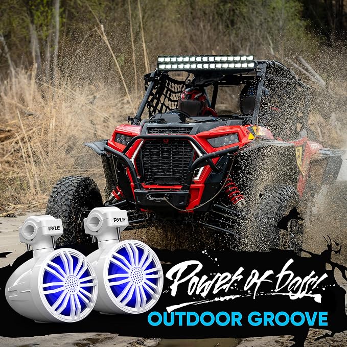 Bluetooth Waterproof Off-Road Speakers - 3.5” 40W Marine Grade Woofer Sound System w/RGB Light, Full Range Outdoor Audio Stereo Speaker for Motorcycle, ATV, Jeep, Boat, Includes Brackets (White)