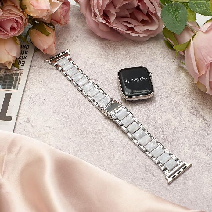My Pretty Strap - Compatible Apple Watch Band Strap, Stainless Steel Fashion iWatch Replacement Strap- Easy Resizing, No Tool Needed, Fits Most Wrists- Series 1-11, SE and Ultra