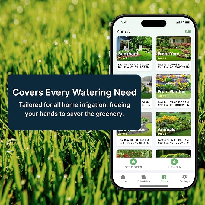 Indoor Smart Sprinkler Controller, Automatic Water Saving Irrigation Controller, 2.4GHz WiFi, Rain Freeze Wind Skip,Easy Install & App Remote Control (8-Zone)