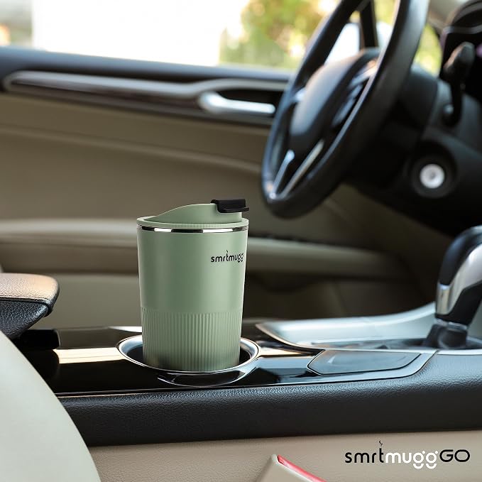 SmrtMugg GO Heated Coffee Mug, Travel Mug, 13.5 OZ. Smart Mug, Battery Powered Heated Coffee Mug, Great for Coffee and Tea, Snap on Magnetic Charging Cord, Adjustable Temperature (Mint Green)