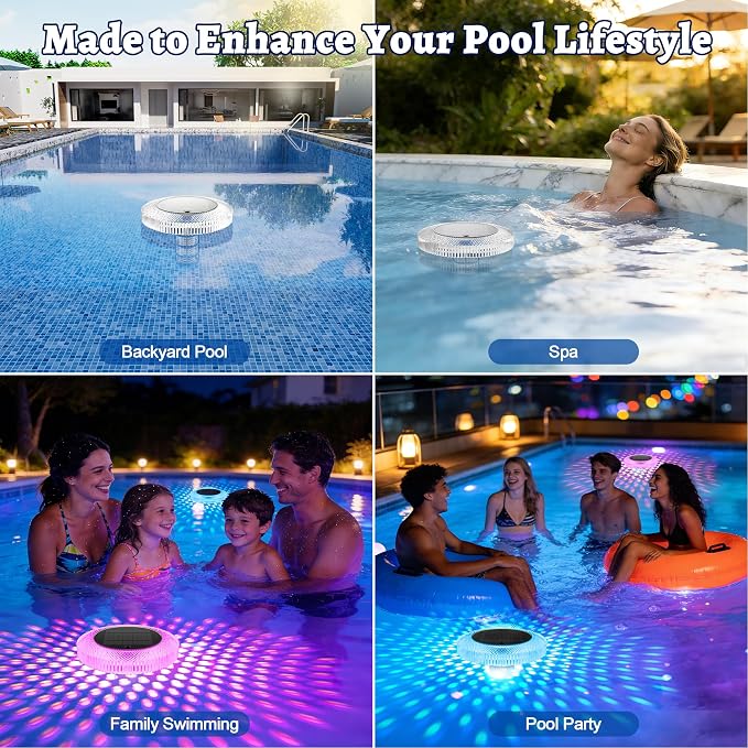 Solar Pool Ionizer Floating Lights: Copper Ionizer with LED Solar Powered Outdoor Waterproof Lighting RGB Color Changing Light with Remote Control for Above Ground Inground Swimming Pool Party Spa