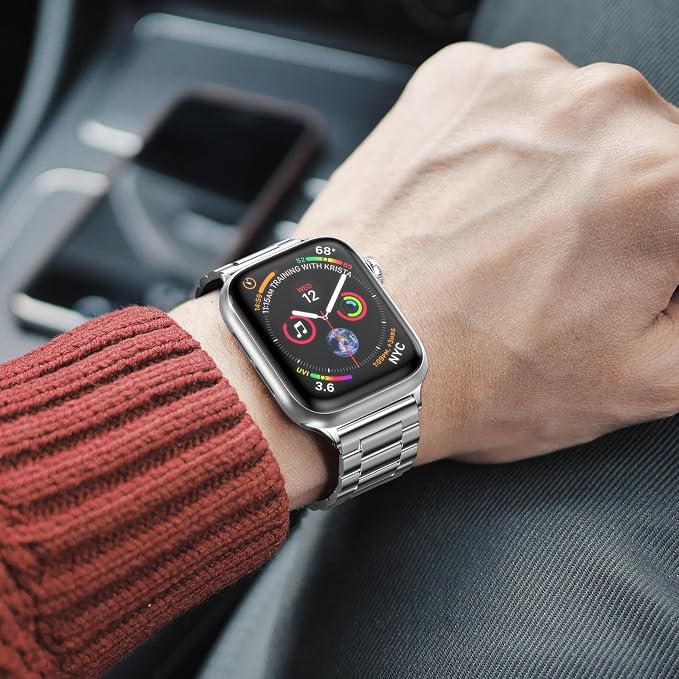 EPULY Compatible with Apple Watch Band 42mm 44mm 45mm 38mm 40mm 41mm, Business Stainless Steel Metal Wristband for iWatch SE & Series 7 6 5 4 3 2 1 for Men Women (Silver, 41mm 40mm 38mm)