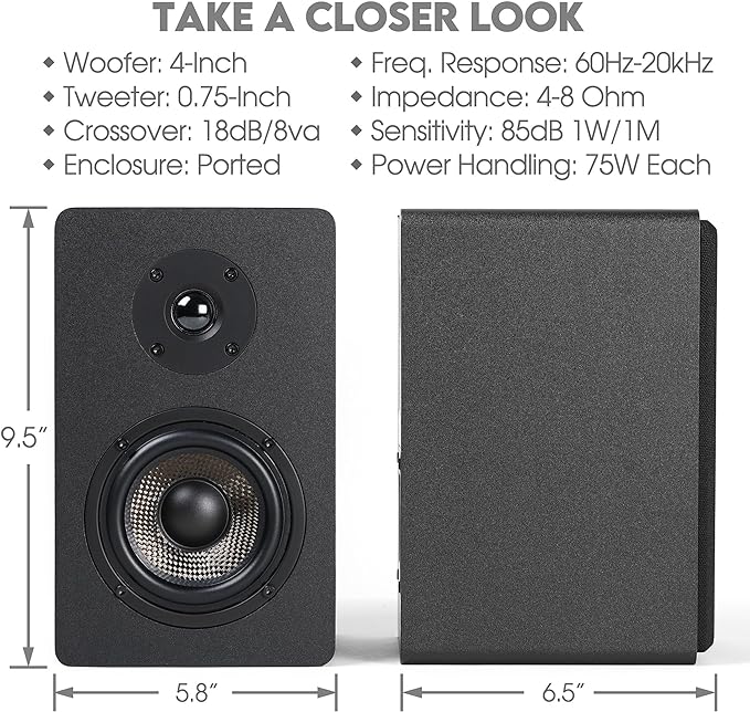 Micca MB42X Advanced Bookshelf Speakers for Home Theater Surround Sound, Stereo, and Passive Near Field Monitor, 2-Way (Black, Pair)