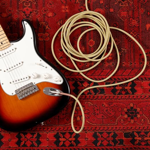 D'Addario Guitar Cable - Guitar Lead - Instrument Cable - Guitar Accessories - Custom Series Braided Cable - 15 Feet/4.57 Meters - Black - 1 Pack