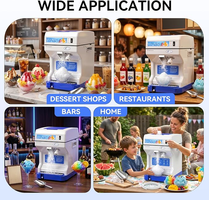 Electric Ice Crusher Shaver, 250W Snow Cone Maker Machine 265LBs/hr Thickness Adjustable for Bar Parties Events Snack(2.3Qt)