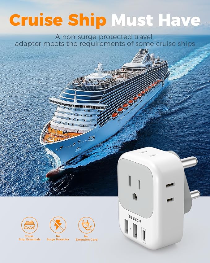 TESSAN Type M Adapter for South Africa Plug, South Africa Power Adapter 4 AC Outlets 3 USB Ports(1 USB C PD 20W), Travel Adaptor US to Botswana Namibia Nepal Bhutan, 2 Pack