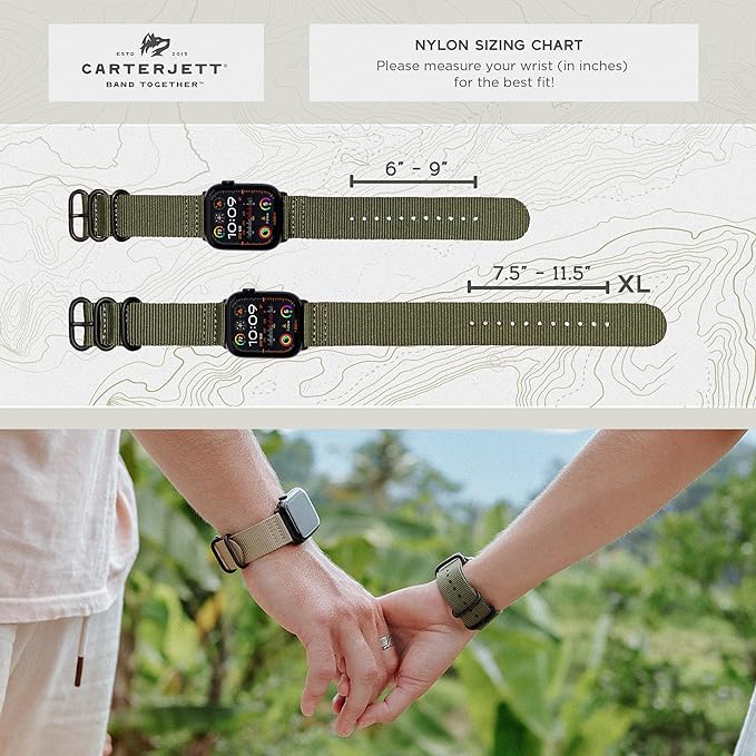 Hiking Trail Nylon Band - The Original Rugged, Water-Resistant, Soft Woven Nylon Band with Steel Hardware - Compatible with Apple Watch Bands for Men & Women - 42mm 41mm 40mm, iWatch SE 3 2 1 & All Series (Army Green)
