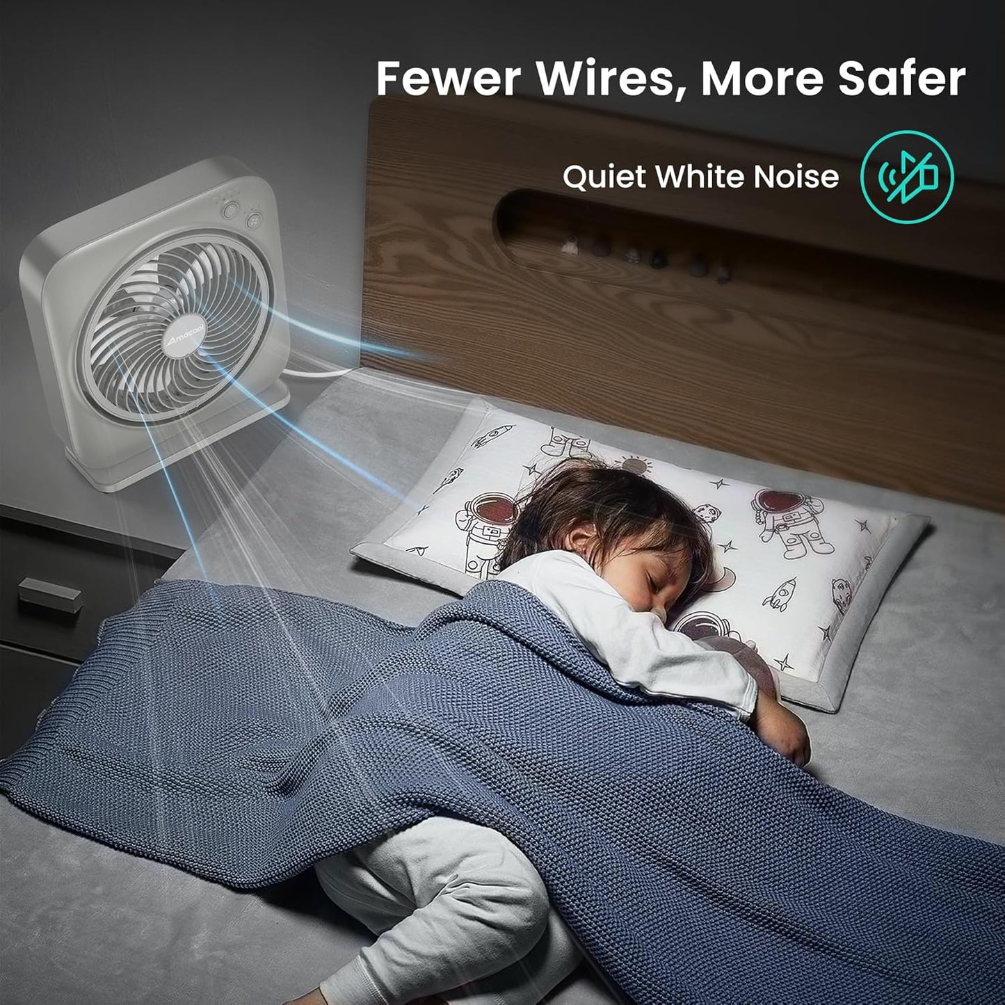 AMACOOL Table Fan, 12 inch Box Fan with 3 Adjustable Speeds & 8HRS Timer, Adjustable Angle Quiet Air Circulator, Desktop Fan for Bedroom Bathroom Kitchen Office, AC Adapter Included (Grey)