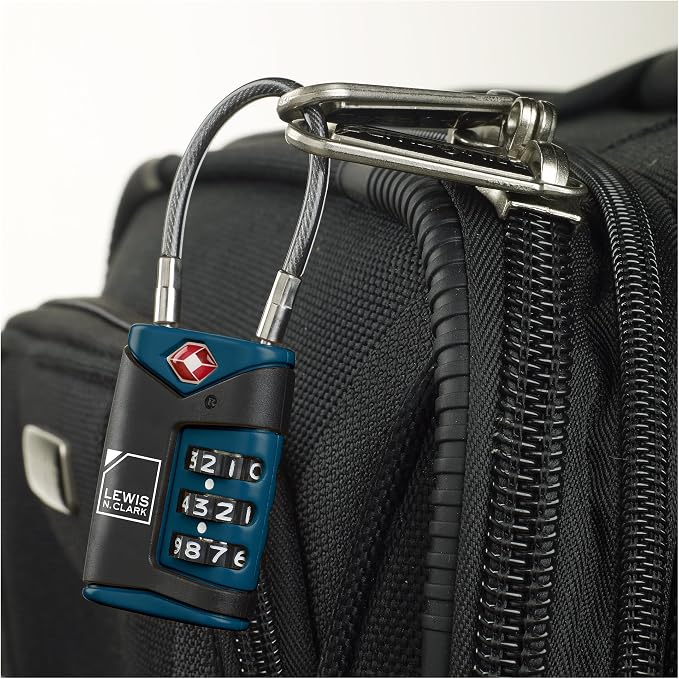 Lewis N. Clark TSA-Approved Combination Luggage Lock With Steel Cable (2-Pack), Blue, One Size
