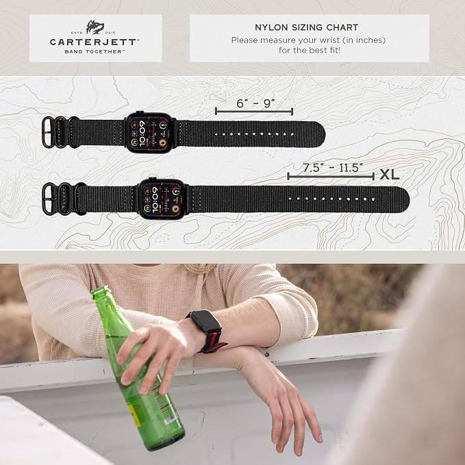 Hiking Trail Nylon Band | The Original Rugged Compatible with Apple Watch Band for Men & Women - Soft, Breathable, Woven Water-Resistant Nylon Mens iWatch Strap | Fits Ultra 2 & Ultra 49mm 46mm 45mm 44mm Series 10 & All Models (Thin Red LIne)