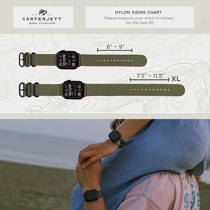Hiking Trail Nylon Band | The Original Rugged Compatible with Apple Watch Band for Men & Women - Soft, Breathable, Woven Water-Resistant Nylon Mens iWatch Strap | Fits Ultra 2 & Ultra 49mm 46mm 45mm 44mm Series 10 & All Models (Stealth Army)