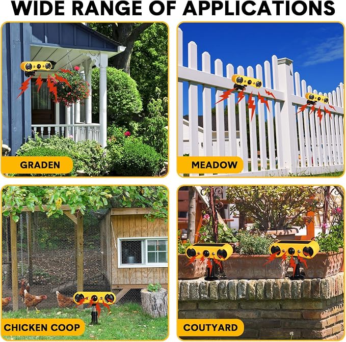 Qualirey Solar Outdoor Motion Sensor Alarm 2 x 129dB Loud Noise Maker 13 Sound Detector Strobe Light, 4 Modes Animal Deterrent Dog Barking Alarm Mount on Ground or Fence for Garden Yard(6 Pack)