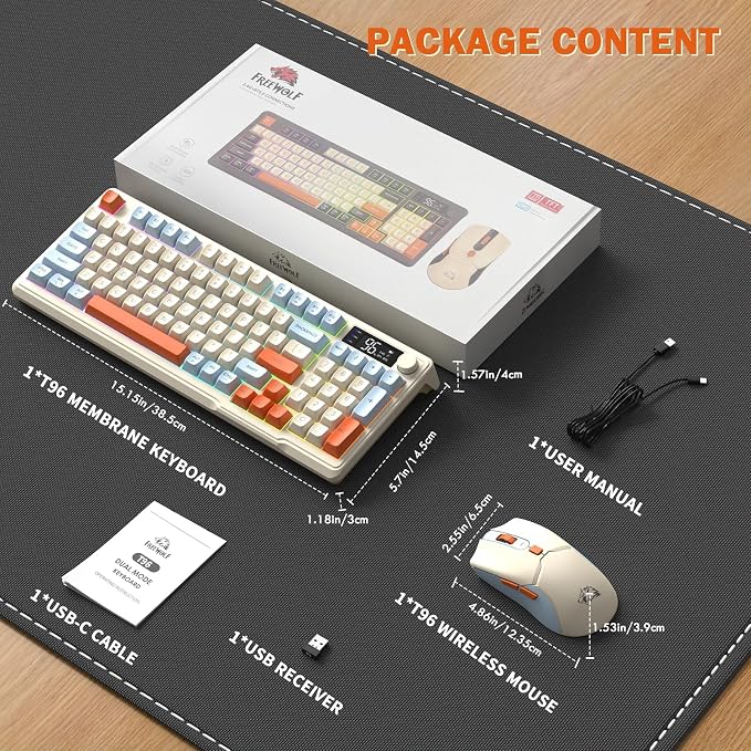 ZIYOU LANG T96 Wireless Gaming Keyboard and Mouse Combo,Dual Bluetooth/2.4G RGB Backlit Mechanical Feeling Keyboard with Smart Display & Knob,4000 DPI Gaming Mouse for PC Laptop Mac Wins-Blueberry