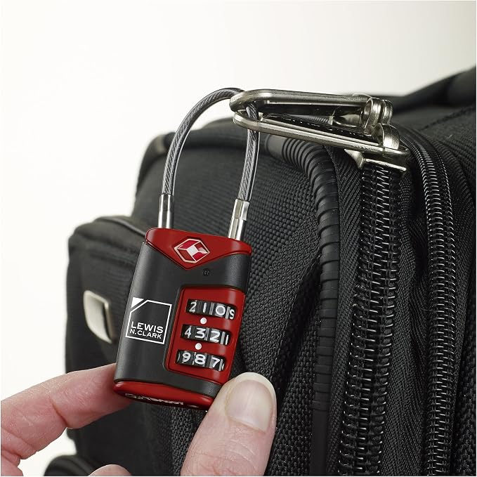 Lewis N. Clark TSA-Approved Combination Luggage Lock With Steel Cable (2-Pack), Red, One Size