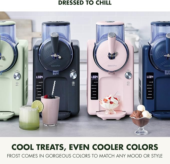 GreenPan Frost Ice Cream Maker & Slushie Machine, Mixing Bowl included, Soft Serve, Sorbet, Margaritas, Milkshakes, Frozen Yogurt, No Pre-Freezing, Ready in 15 Mins, 6 Modes, Self-Cleaning, Cream