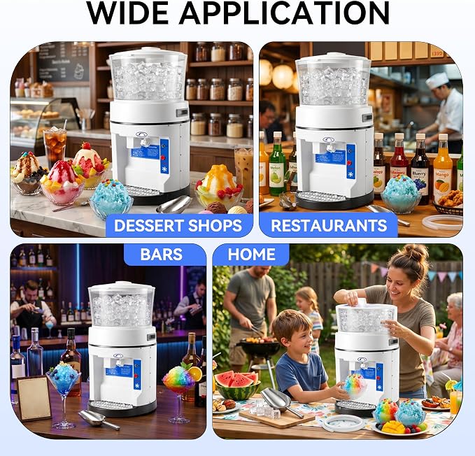 Electric Ice Shaver Machine 400W Commercial Shaved Ice Machine with Safety Switch & Emergency Button, 1058lbs/ Hr Rotate Speed & Strong Power Tabletop for Parties Events Snack Bar(12.6Qt)