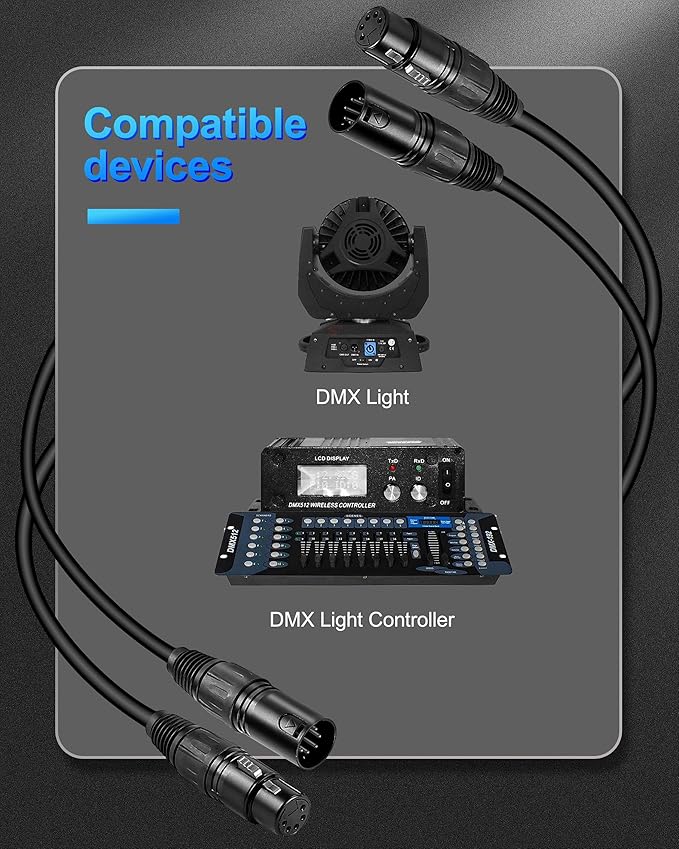 10 FT DMX Cable 5 Pin 6 Pack, DMX Cable for DMX Lights and Controllers
