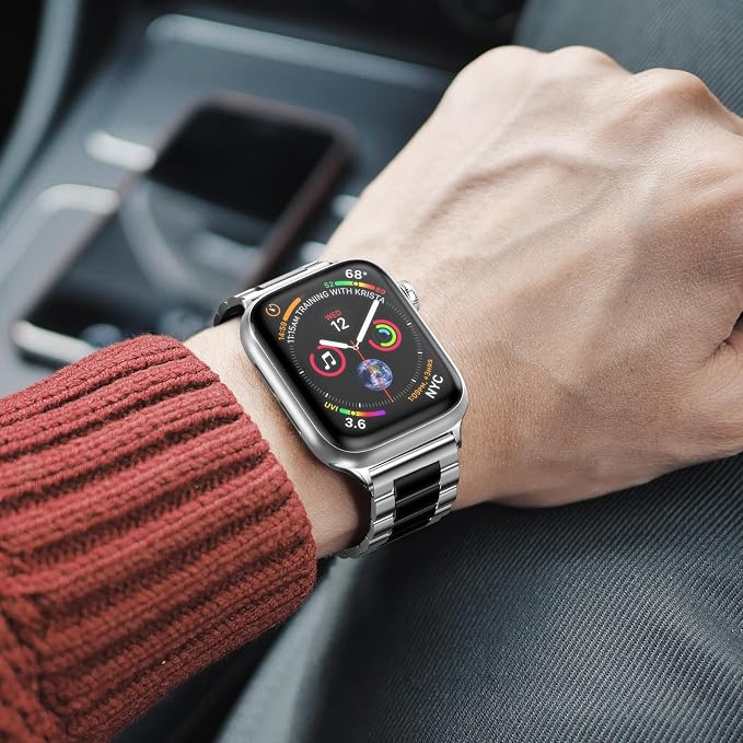 EPULY Compatible with Apple Watch Band 42mm 44mm 45mm 38mm 40mm 41mm, Business Stainless Steel Metal Wristband for iWatch SE & Series 7 6 5 4 3 2 for Men (Silver+Black, 45mm 44mm 42mm)