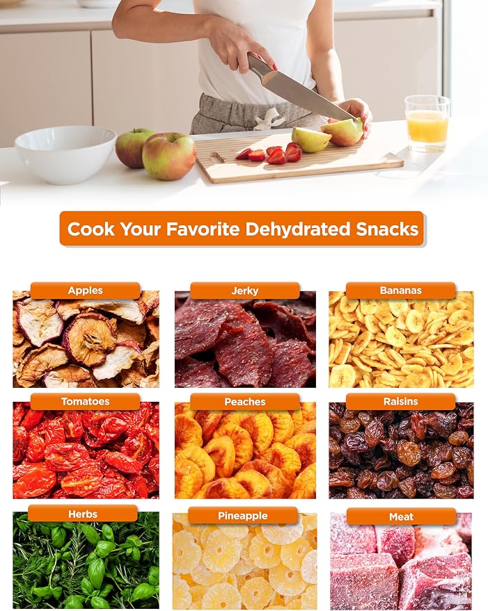 Commercial Chef Food Dehydrator, Five 9.25” BPA-Free Plastic Trays, Dehydrates and Dries Meat, Fruit, Veggies and Jerky, 280W Dehydration Machine, Adjustable Thermostat, CCD100B6, Black