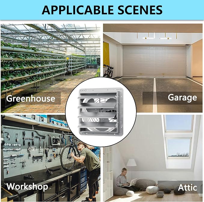 18 Inch Shutter Exhaust Fan, Aluminum Wall Mounted Exhaust Fan, 2678 CFM High Speed Automatic Shutter Attic Fan, Vent Fan For Greenhouse,Shed,Shop,Garage