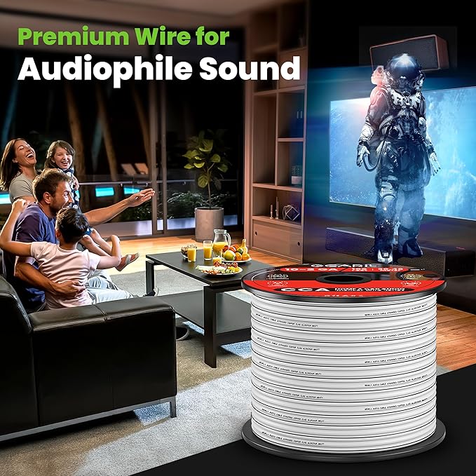 GearIT 18AWG Speaker Wire, Pro Series 18 Gauge Speaker Wire Cable (500 Feet / 152 Meters) Great Use for Home Theater Speakers and Car Speakers, White