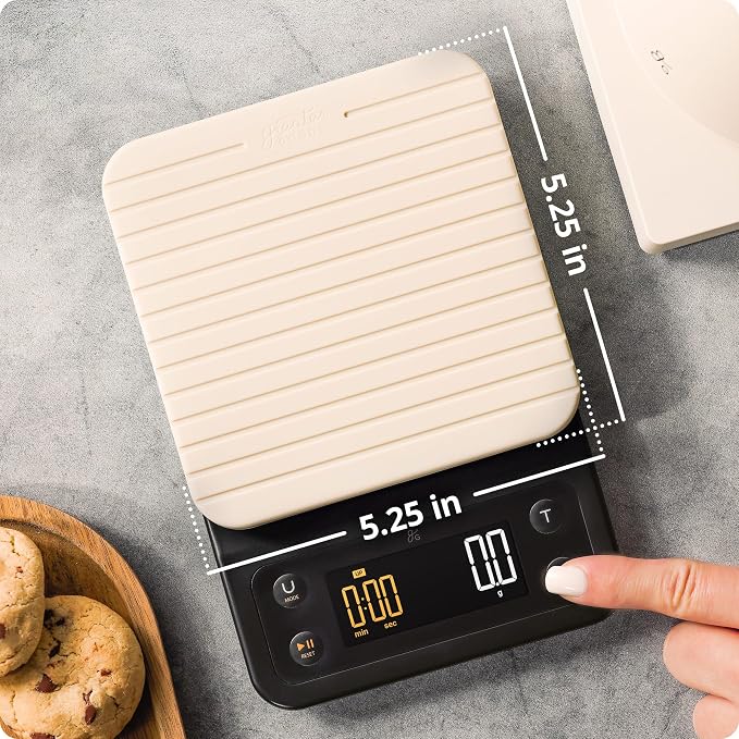 Greater Goods Coffee Scale with Timer, 0.1g Precision Digital Espresso & Pour Over Scale for Chemex, V60, Drip & Matcha Weighing, Waterproof Silicone Cover, 6.6lb Barista Brew Capacity (Birch White)