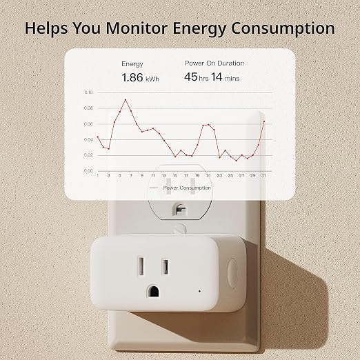 SwitchBot Smart Plug Mini, 15A Energy Monitoring, WiFi & Bluetooth Outlet, Compatible with Alexa, Google Assistant, Home Assistant, App Control, Timer Function, No Hub Required, Compact Design