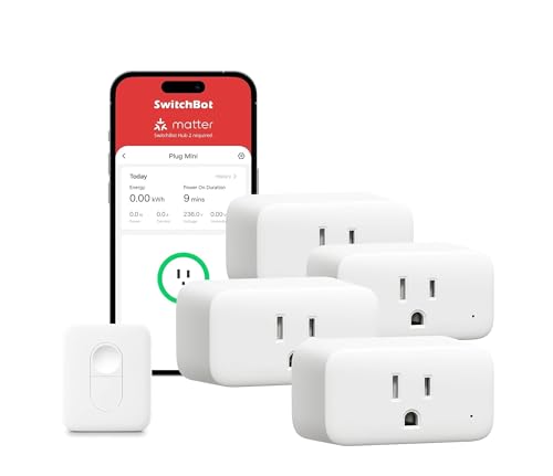 【2025 New】 SwitchBot Smart Plug Mini 15A(4 Pack) with Remote, Energy Monitor, Smart Home WiFi(2.4GHz), Compatible with Alexa & Google Home, APP Remote Control & Timer Function, No Hub Required