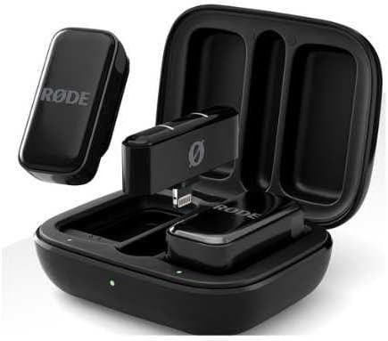 RØDE Wireless Micro — Compact Wireless Microphone for Lightning (X Through 14), Two Mics with Charging Case for Smartphone Content Creation, Black — NOT for iPhone 15+