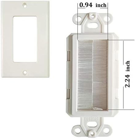1 Gang Brush Wall Plate Decora Style White Brush Wall for Passing Through Speaker Wires/Coaxial/HDMI/Network/Phone/Audio/Video Cables, Pack of 12, White, 24 Screws Included