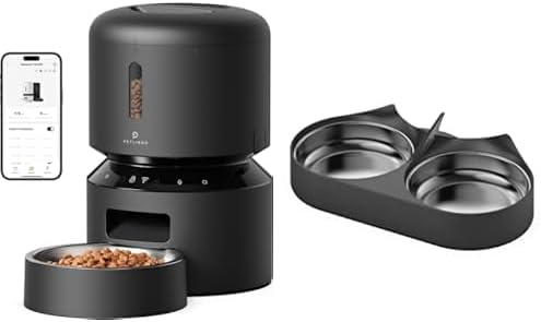Bundle of PETLIBRO Automatic Cat Feeder, 5G WiFi Automatic Pet Feeder, 3L Timed Cat Feeders for Dry Food + PETLIBRO Pet Food Splitter with Stainless Steel Bowls, Automatic Cat Feeder Bowls for 2 Cats