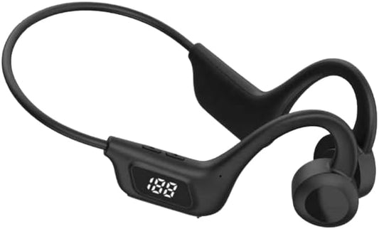 Bone Conduction Sports Headphones, Bluetooth MP3 Dual Mode, Black Over-Ear Design with Memory Card Storage, Digital Display (Black)